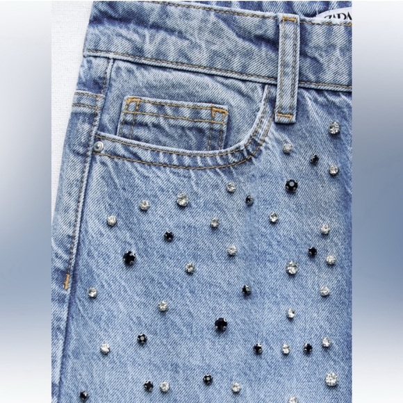 Zara Studded Blue Denim Jeans - Picture 3 of 4